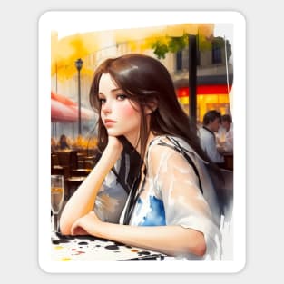 beauitful woman on parisian cafe Sticker